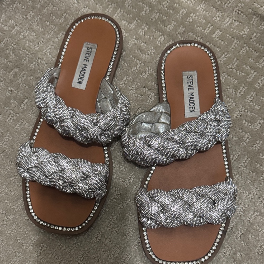 Steve Madden Metallic Silver Braided Sandals